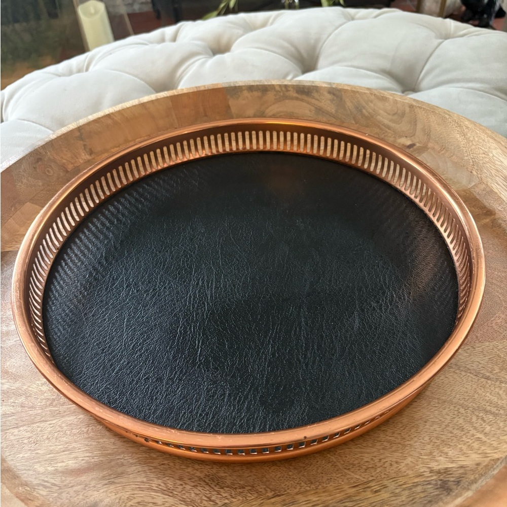 Vintage Copper and Black Round Tray